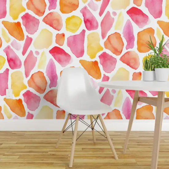 Peel & Stick Wallpaper 2FT Wide Watercolor Pink Orange Yellow Bright Whimsical Animal Print Custom Removable Wallpaper by Spoonflower {1}