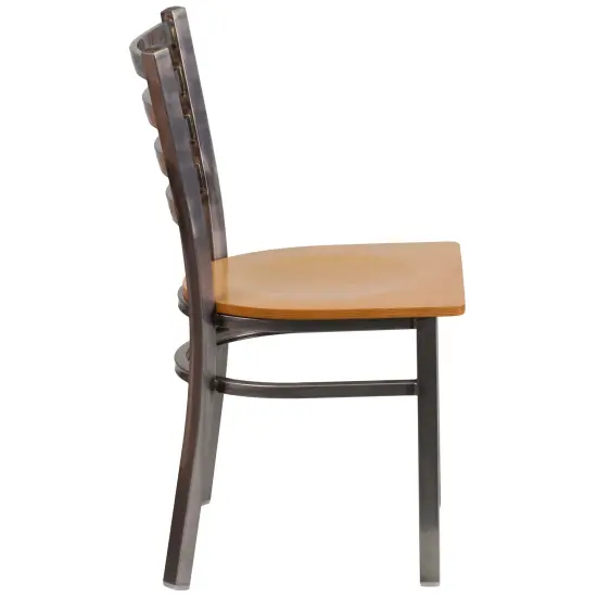 Emma and Oliver Clear Coated Ladder Back Metal Restaurant Dining Chair Walnut/ClearCoated {10}