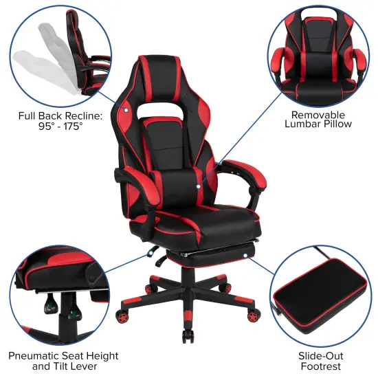 Emma and Oliver Gaming Bundle-Cup/Headphone Desk & Reclining Footrest Chair Red {2}