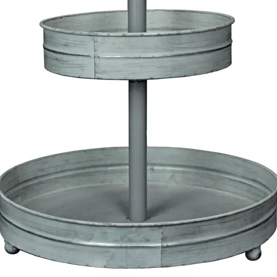 Metal Rustic Round Two Tier Country Farmhouse Tray Serving Stand {4}