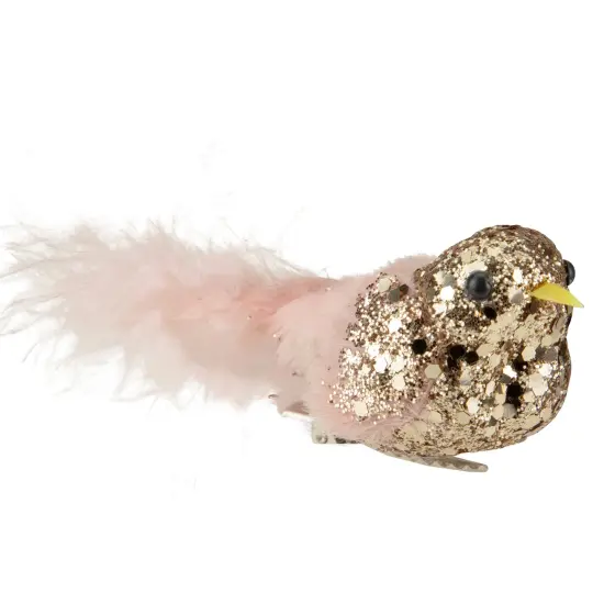 Northlight Sequin Clip On Birdwith Feather Tail Christmas Ornament - 4" - Gold and Pink {1}