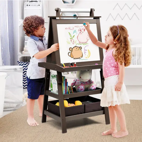 3 in 1 Double-Sided Storage Art Easel Coffee {3}