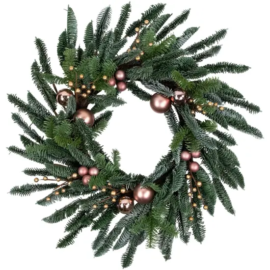 Northlight Ball Ornaments Artificial Christmas Wreath - 28" -Rose Gold - Unlit Green {1}