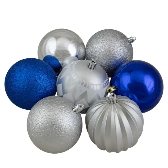 Northlight Shatterproof 3-Finish Christmas Ball and Finial Ornaments - Blue and Silver - 75ct {4}