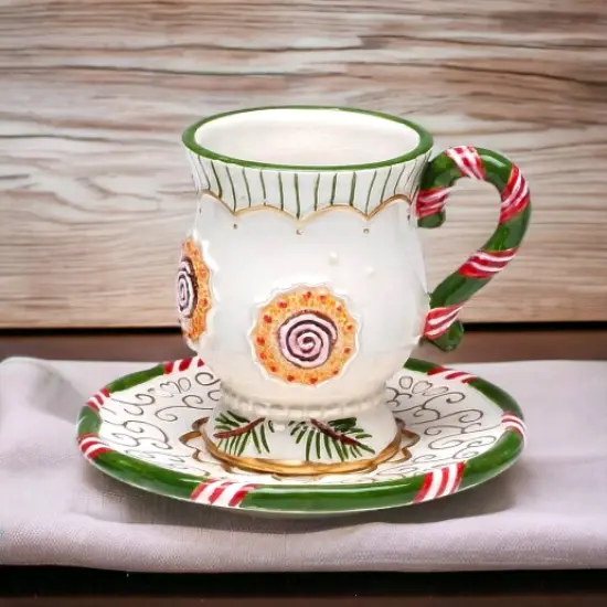 Ceramic Christmas Cup and Saucer Tree Ornament, Home D&eacute;cor, Gift for Her, Gift for Mom, Kitchen D&eacute;cor, Christmas D&eacute;cor {2}
