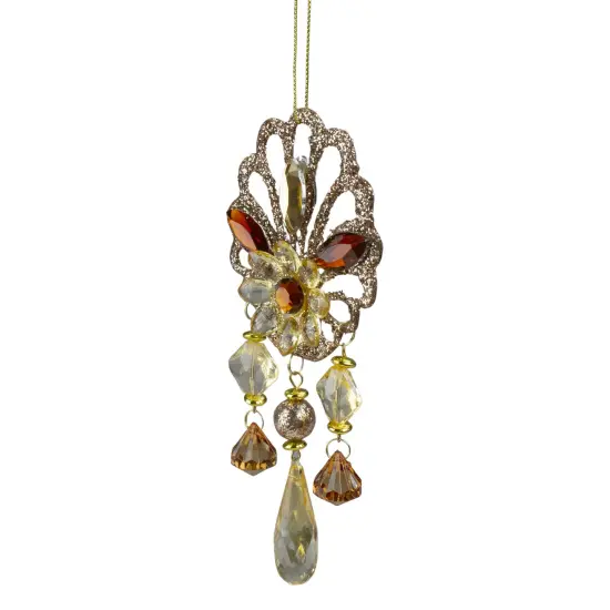 Kurt Adler 6.5" Amber Glitter Flower Gem Christmas Ornament {3}
