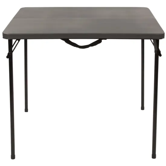 Emma and Oliver 2.83-Foot Square Bi-Fold Plastic Folding Table with Carrying Handle Dark Gray {3}