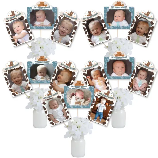 Big Dot of Happiness My First Rodeo - Little Cowboy 1st Birthday Party Picture Centerpiece Sticks - Photo Table Toppers - 15 Pieces {1}