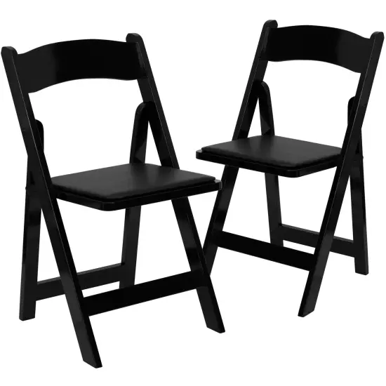 Emma and Oliver 2 Pack Wedding Party Event Wood Folding Chair with Vinyl Padded Seat Black {1}