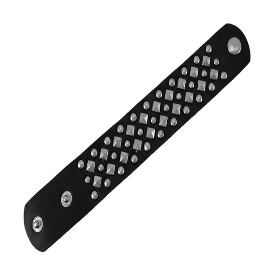 Black Vinyl Wristband with Chrome Pyramid and Round Studs {5}