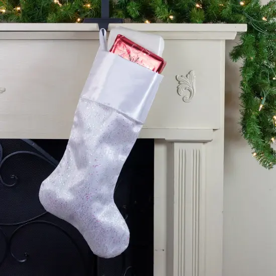 Northlight 22.25" White with Pink Iridescent Glitter Christmas Stocking with Satin Cuff {3}