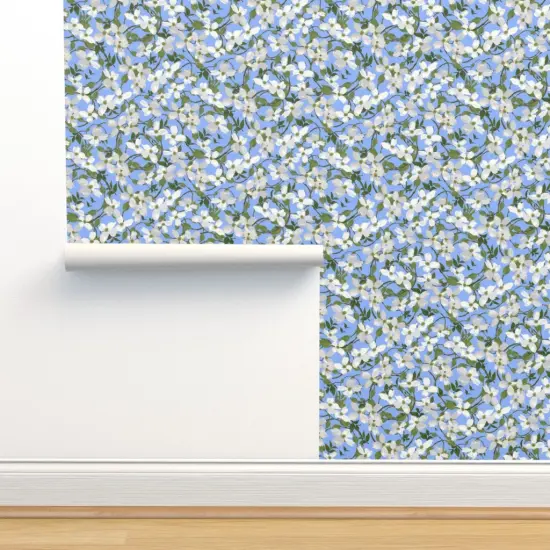 Peel & Stick Wallpaper 2FT Wide Floral Botanical Tree Blue Flowers Branches Blossoms Sky Spring Dogwood Blooms Custom Removable Wallpaper by Spoonflower {2}