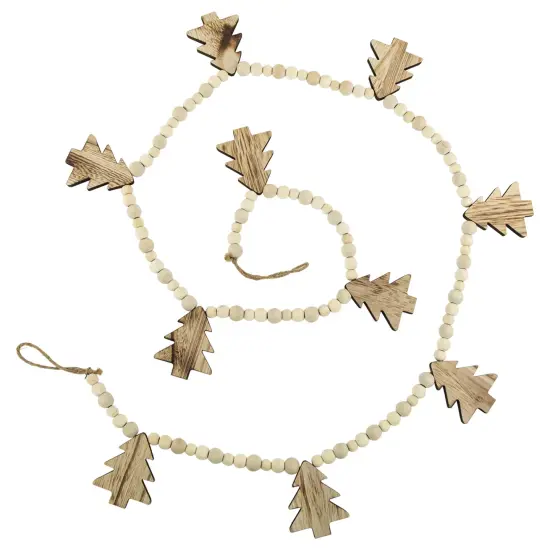 Northlight 6' x 3" Christmas Trees and Beads Wooden Garland Brown {6}