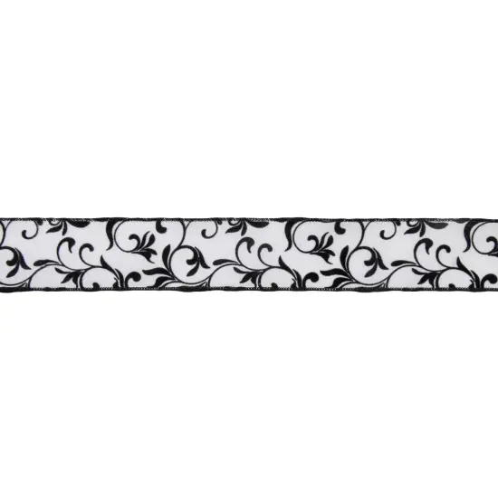 Northlight Black Grosgrain with White Floral Design Wired Craft Ribbon 2.5" x 10 Yards {1}