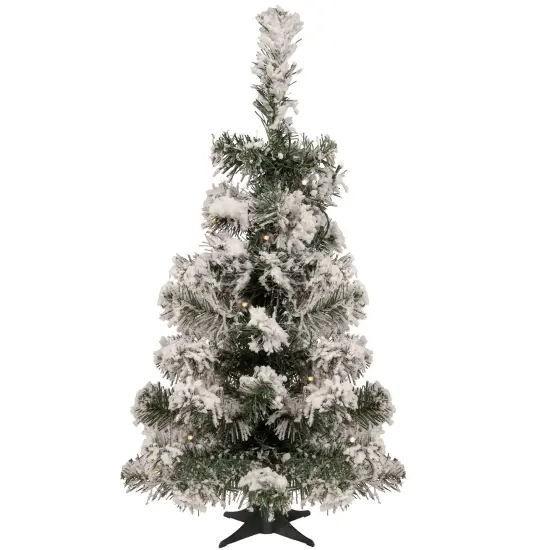 Northlight 2' Pre-Lit Medium Flocked Bristol Pine Artificial Christmas Tree - Warm Clear LED Lights Green {3}