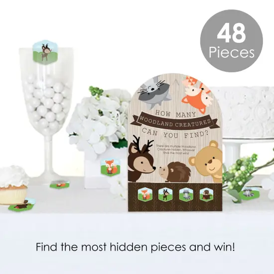 Big Dot of Happiness Woodland Creatures - Baby Shower or Birthday Party Scavenger Hunt - 1 Stand and 48 Game Pieces - Hide and Find Game {3}
