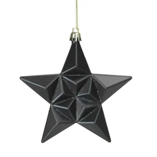 DAK 12ct Matte Jet Black Glittered Star Shatterproof Christmas Ornaments 5" {1}