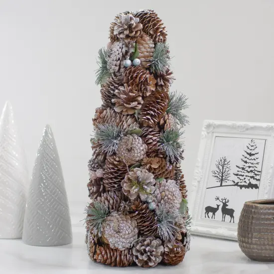 Northlight Glittered Pinecone Berry Christmas Tree - 16.5" - Green and Brown {3}