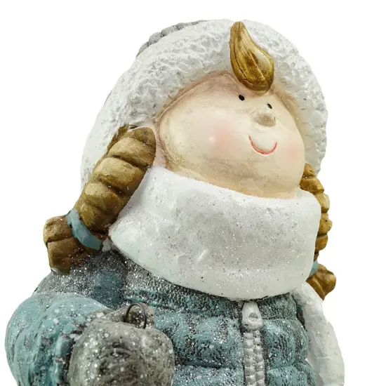 Northlight 18" Snowy Woodlands Little Girl Holding Tea Light Lantern Christmas Figurine Blue {3}