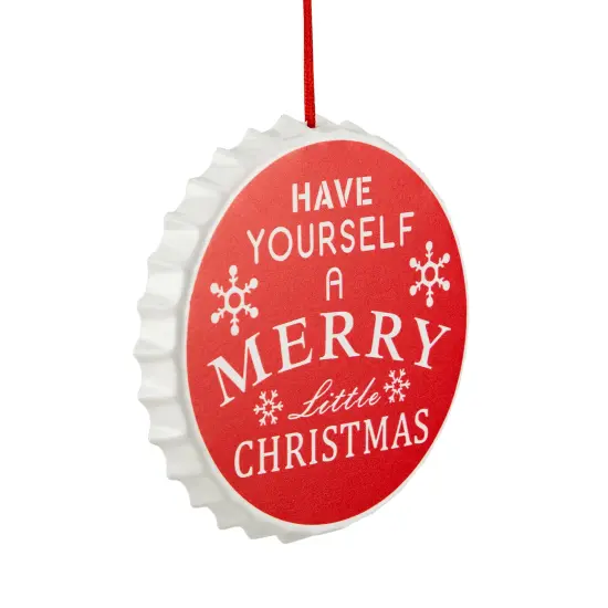 Northlight 4" Red "Have Yourself A Merry Little Christmas" Bottle Cap Ornament {5}