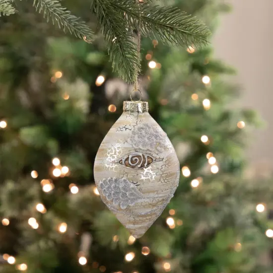 Northlight 5" Birch Wood and Glitter Pine Cones Glass Finial Christmas Ornament White {3}