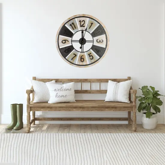 Northlight 28" Multi-Tonal Whitewashed Round Wall Clock Black {3}