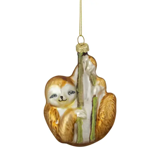 Northlight Sloth with Bamboo Glass Christmas Ornament - 4" - Gold {1}