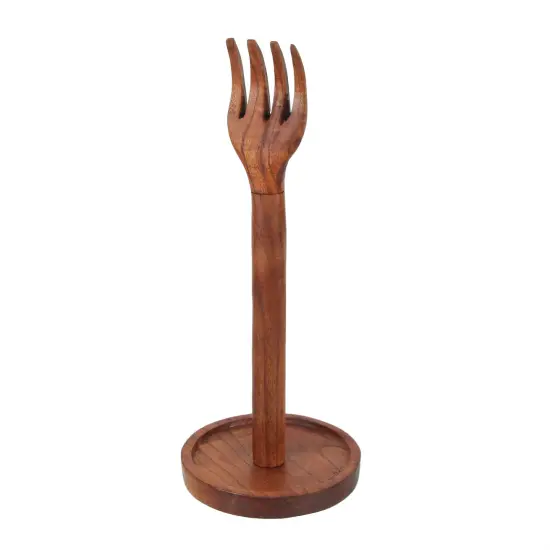 Hand Carved Wooden Countertop Paper Towel Holder Rustic Kitchen Fork Top Stand {1}