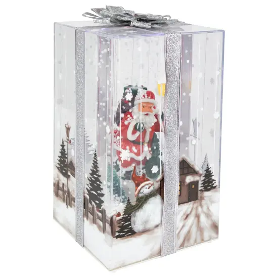 Northlight Lighted and Musical Santa Snowing Gift Box with Ribbon Christmas Decoration - 12" Red {1}