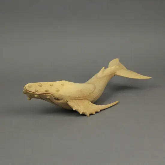 12" Hand Carved Humpback Whale Wooden Sculpture, Nautical Coastal Decor Figurine {5}