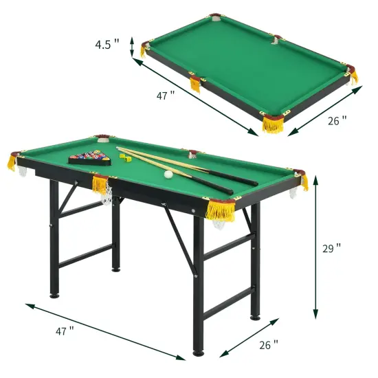 47 Inch Folding Billiard Table with Cues and Brush Chalk Green {5}