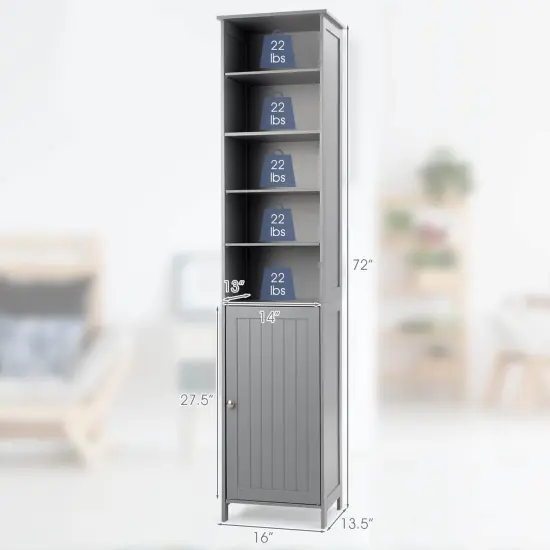 72" Free Standing Tall Floor Bathroom Storage Cabinet with Adjustable Shelves Grey {4}