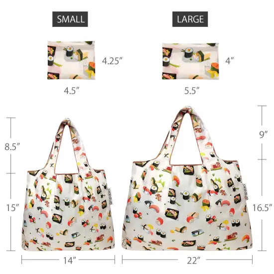 Wrapables Large & Small Foldable Tote Nylon Reusable Grocery Bags, Set of 2 Sushi {2}