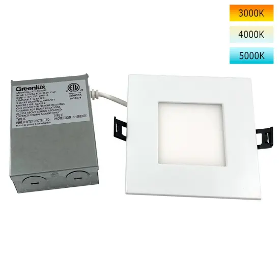 4in 11W LED Square Downlight 3K/4K/5K Selectable CCT Low Profile Dimmable - 65W Replacement Soft White {1}