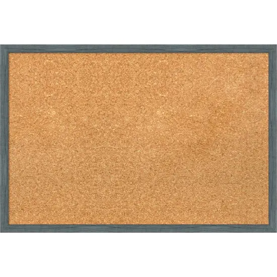 Dixie Blue Grey Rustic Narrow Wood Framed Corkboard, Natural Cork {1}