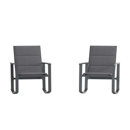 Merrick Lane Brevyn Set of 2 Flex Comfort Outdoor Rocking Chairs with Steel Frames Black {3}