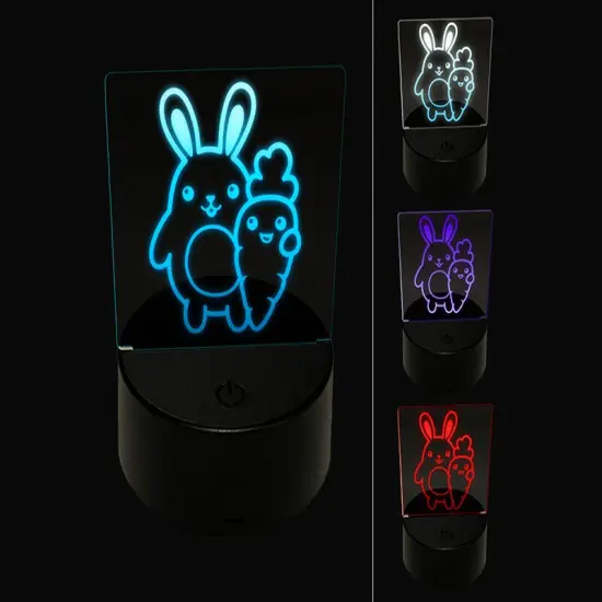 Bunny Carrot Friends Easter 3D Illusion LED Night Light Sign Nightstand Desk Lamp {1}