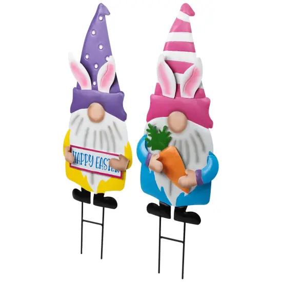 Northlight Happy Easter Gnomes Outdoor Garden Stakes - 27" - Set of 2 Pink {4}