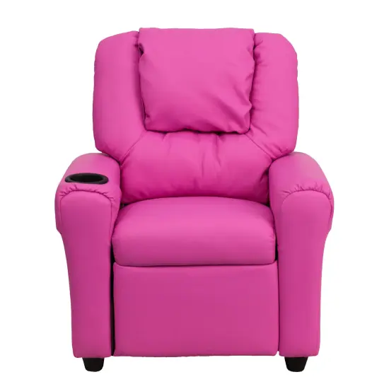 Emma and Oliver Contemporary Kids Recliner with Cup Holder and Headrest Hot Pink Vinyl {2}
