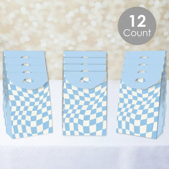 Big Dot of Happiness Blue Checkered Party - Gift Favor Bags - Party Goodie Boxes - Set of 12 {3}