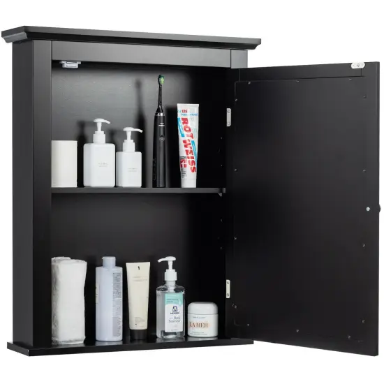 Bathroom Mirror Cabinet Wall Mounted Adjustable Shelf Medicine Storage Black {4}