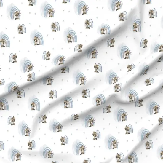 Various Fabrics by the Yard or Fat Quarter Woodland Nursery Cute Raccoons Watercolor Blue Rainbow Kids Forest Animals Baby Custom Printed Fabric by Spoonflower {6}