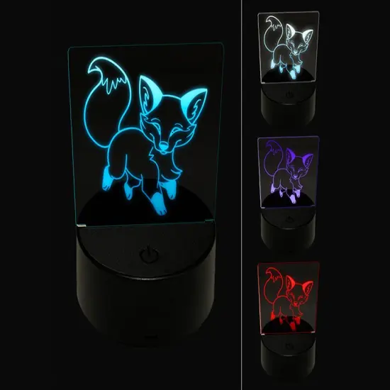 Playful Chibi Fox 3D Illusion LED Night Light Sign Nightstand Desk Lamp {1}