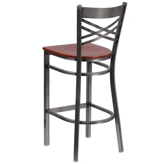 Emma and Oliver Clear Coated "X" Back Metal Restaurant Dining Barstool Cherry/ClearCoated {3}