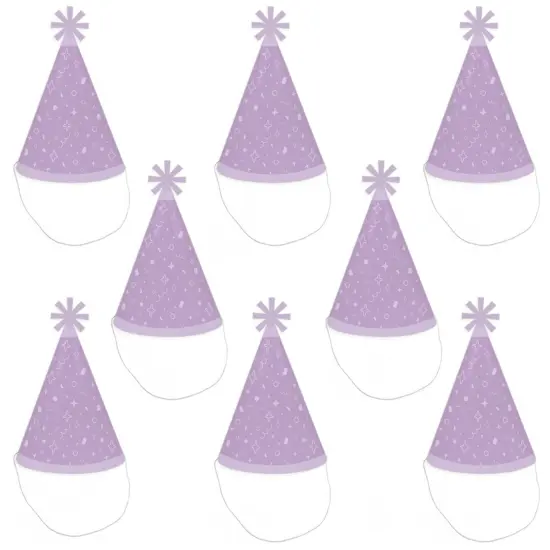 Big Dot of Happiness Purple Confetti Stars - Cone Happy Birthday Party Hats for Kids and Adults - Set of 8 (Standard Size) {7}