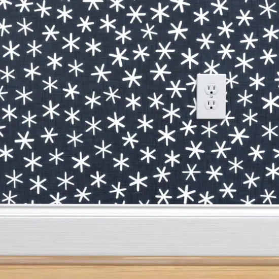 Pre-Pasted Wallpaper 2FT Wide Whimsical Ditsy Boho Dark Blue Starry Night Custom Pre-pasted Wallpaper by Spoonflower {4}