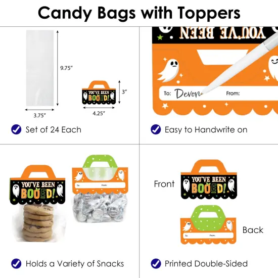 Big Dot of Happiness You've Been Booed - DIY Ghost Halloween Party Clear Goodie Favor Bag Labels - Candy Bags with Toppers - Set of 24 {4}