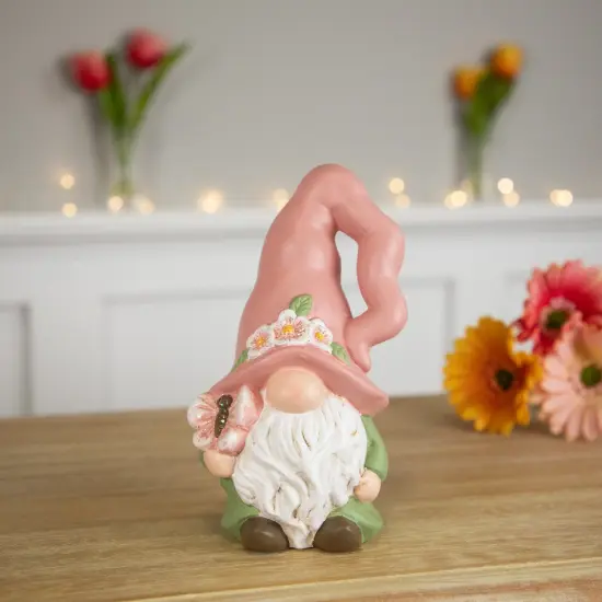 Northlight Spring Flowers Gnome Figurine - 7" - Pink and Green {3}