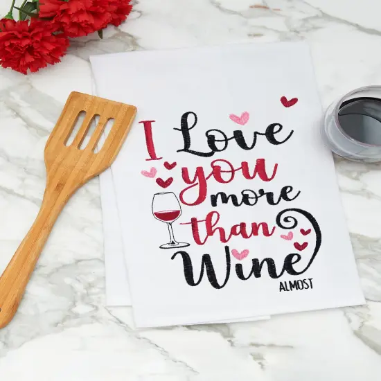 Love You More Than Wine Embroidered Cotton Flour Sack Kitchen Towel {6}