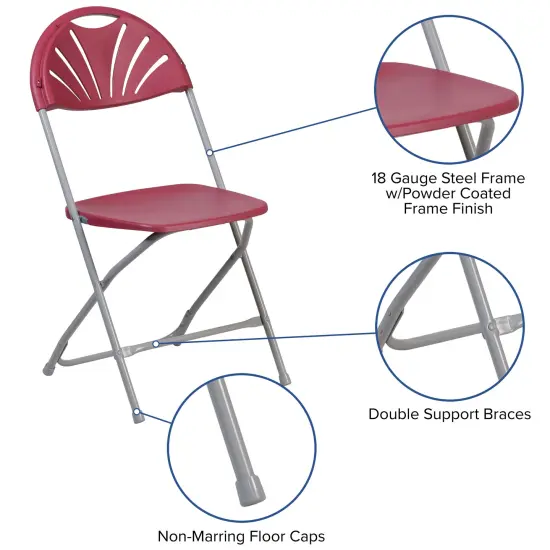 Emma and Oliver 2 Pack Wedding Party Event Fan Back Plastic Folding Chair Home Office Burgundy {3}